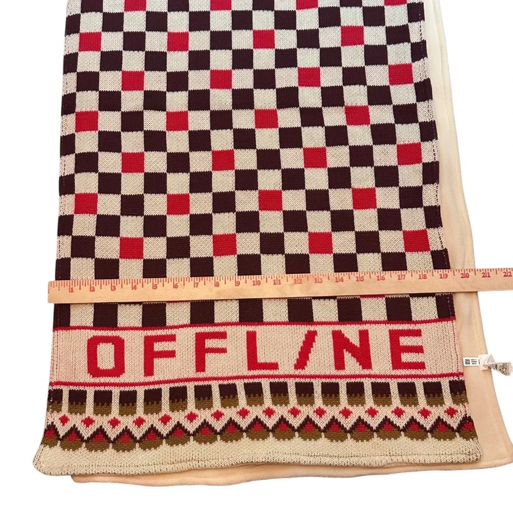 OFFLINE by Aerie Scarf NWT Women OS Burgundy Pink‎ Cream Checkered Knit Wrap